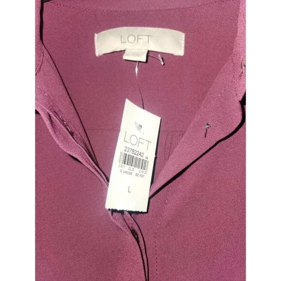 NWT-LOFT Burgundy Maroon Lace Long Sleeve Women Button Work Blouse Large - Picture 4 of 5